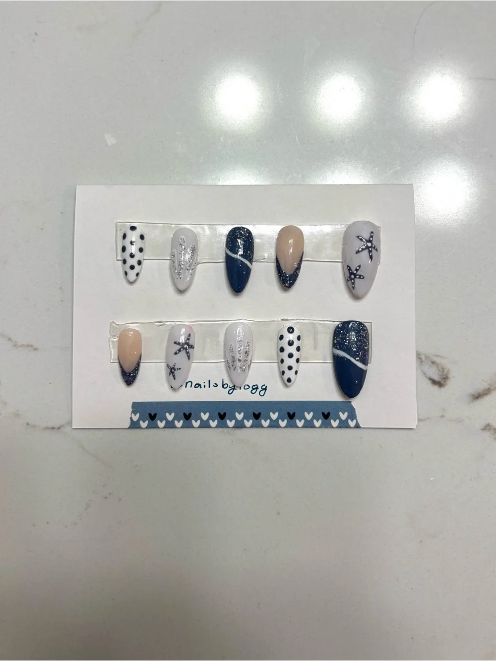 Blue & White Press-On Nail Set — Women Makeup Press-On Nails